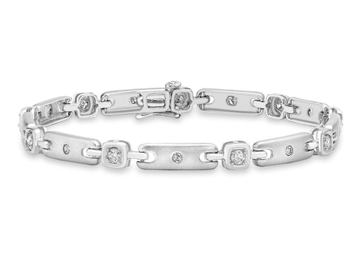 9ct White Gold 0.63t Diamond Satin Polished Square Link Bracelet 18m/7"9