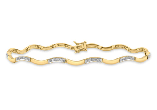 9ct Yellow Gold 0.12t Diamond Wave Bracelet 22.25m/8.75"9