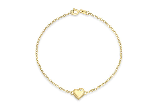 9ct Yellow Gold 0.01t Diamond Heart Charm Bracelet 19m/7.5"9