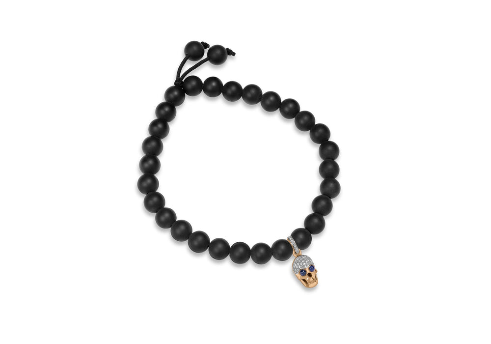 9ct Rose Gold 0.13ct Diamond Skull and Onyx Bracelet 