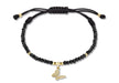 9ct Yellow Gold 0.11ct Diamond Butterfly Charm Adjustable Black Spinel Bracelet