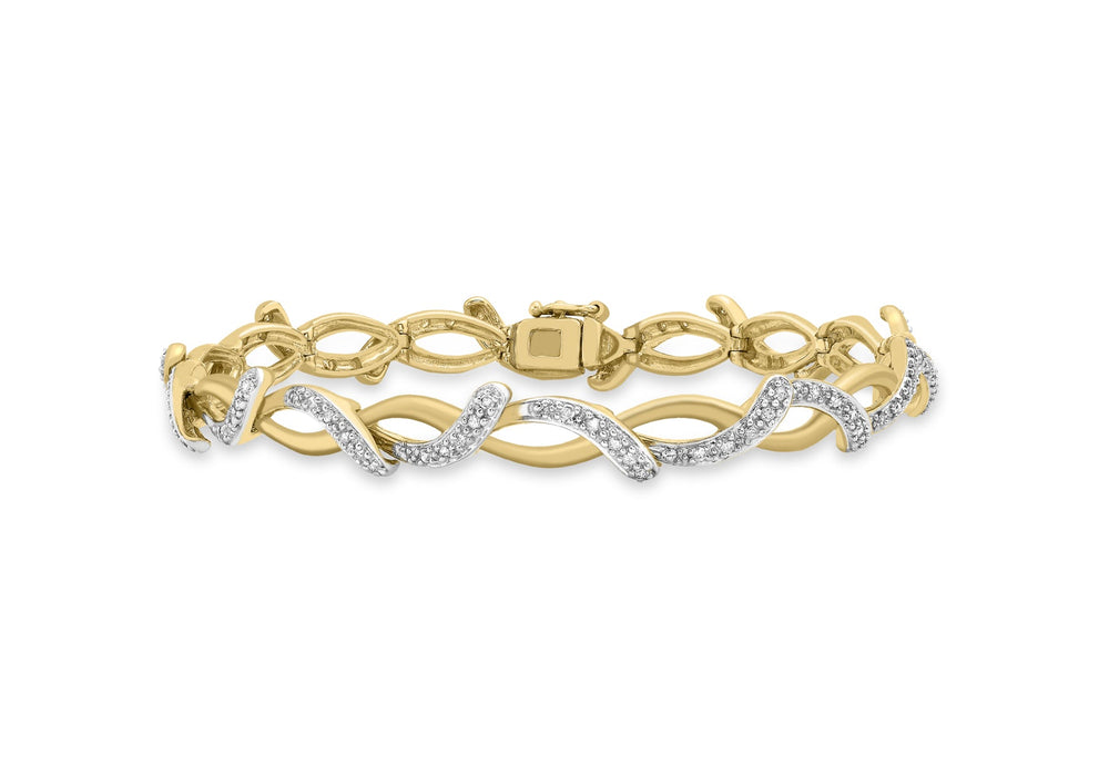 9ct Yellow Gold 0.81ct Diamond Waves Bracelet 