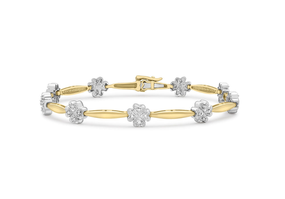 9ct 2-Colour Gold 0.25t Diamond Flower Bar Link Bracelet 19m/7.5"9