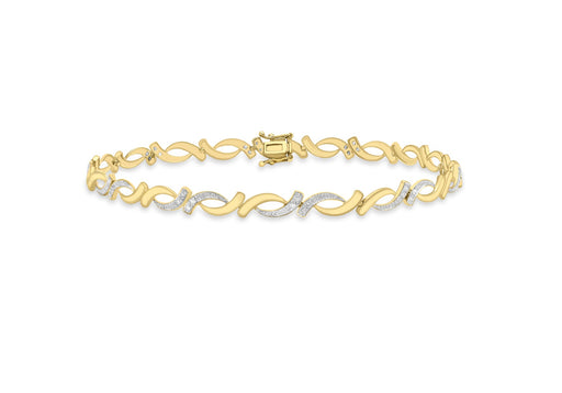 9ct Yellow Gold 0.27ct Diamond Double Wave Bracelet 