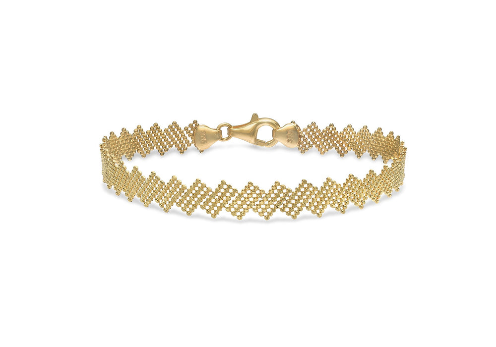 9ct Yellow Gold Diamond Cut Ball Zigzag Bracelet 19m/7.5"9