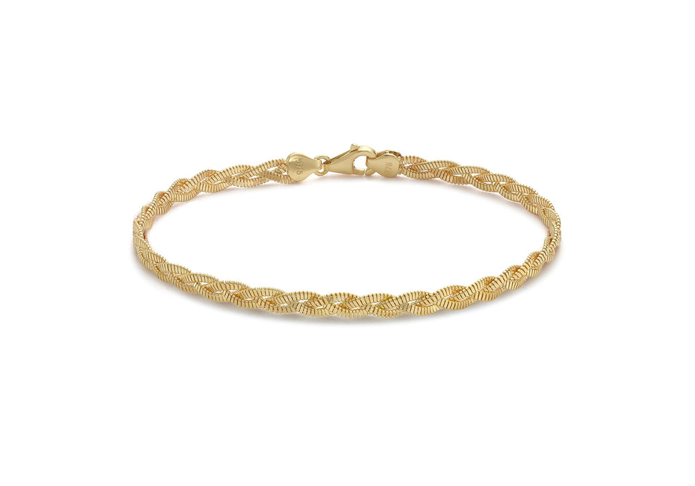 9ct Yellow Gold Flat Plaited Snake Chain Bracelet 18m/7"9