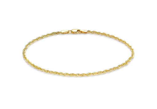 9ct Yellow Gold 2mm Rope Chain Bracelet 19m/7.5"9