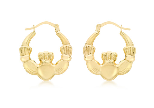 9ct Yellow Gold Claddagh Creole Earrings