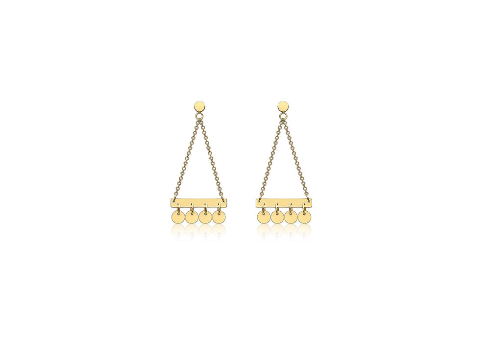 9ct Yellow Gold Bar and Hanging Discs Drop Earrings