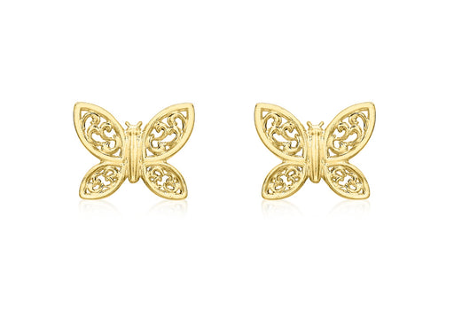 9ct Yellow Gold Filigree Butterfly Stud Earrings