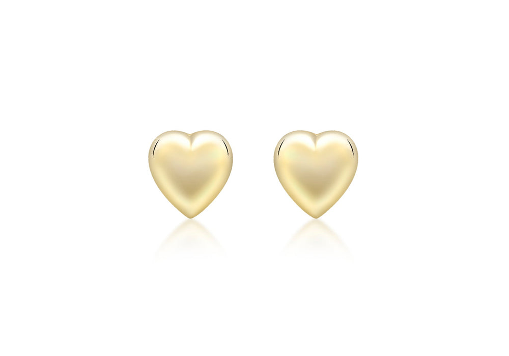 9ct Yellow Gold Puffed Heart Stud Earrings