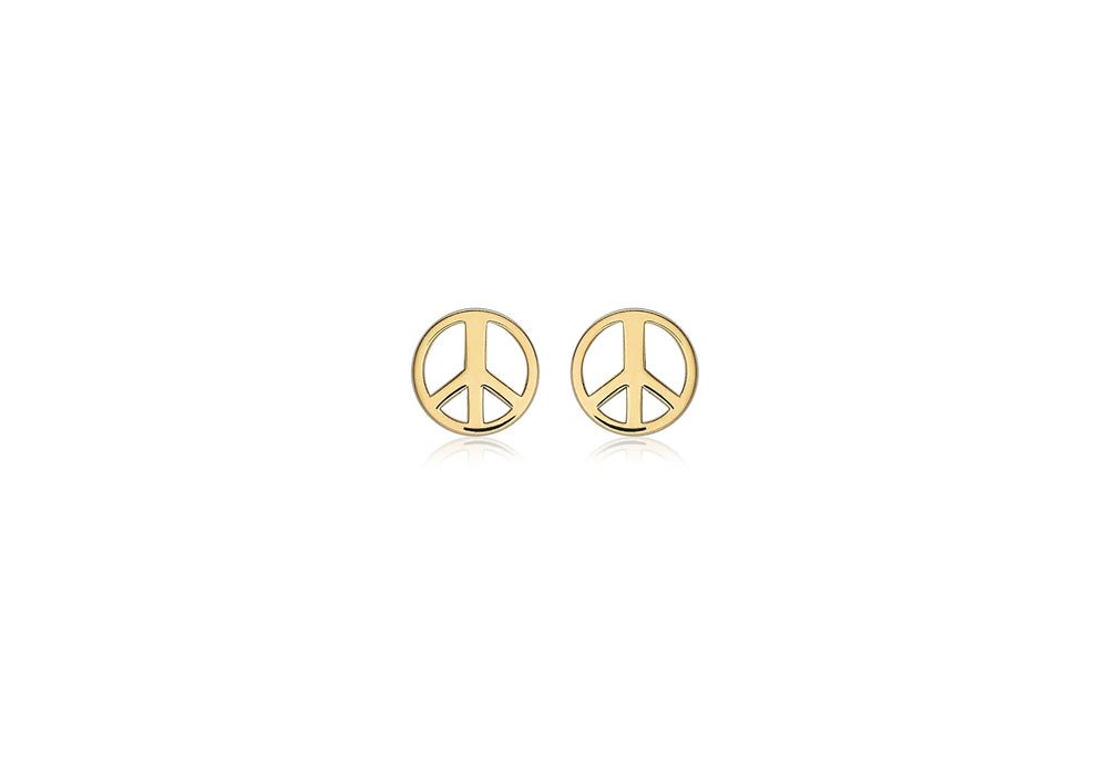 9ct Yellow Gold Peace Sign Stud Earrings