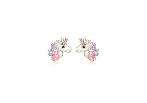 9ct Yellow Gold Enamel Unicorn Stud Earrings