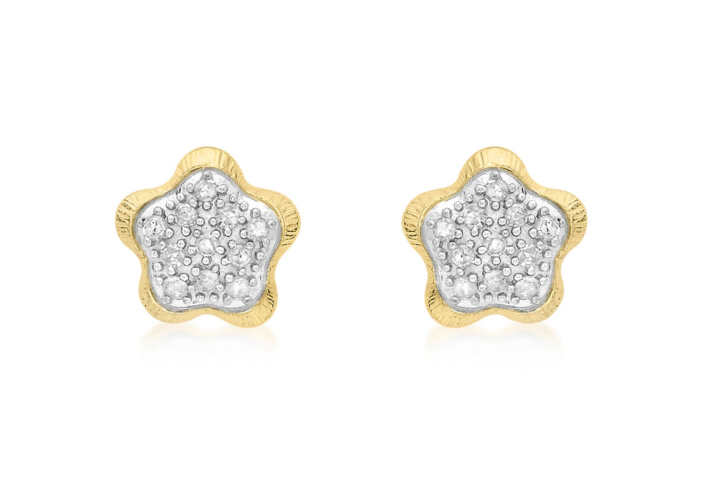 9ct Yellow Gold 0.17t Diamond Pave Set Flower Stud Earrings