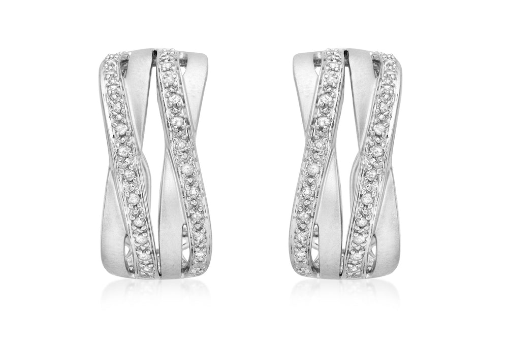 9ct White Gold 0.38t Diamond Crossover Half-Band Earrings