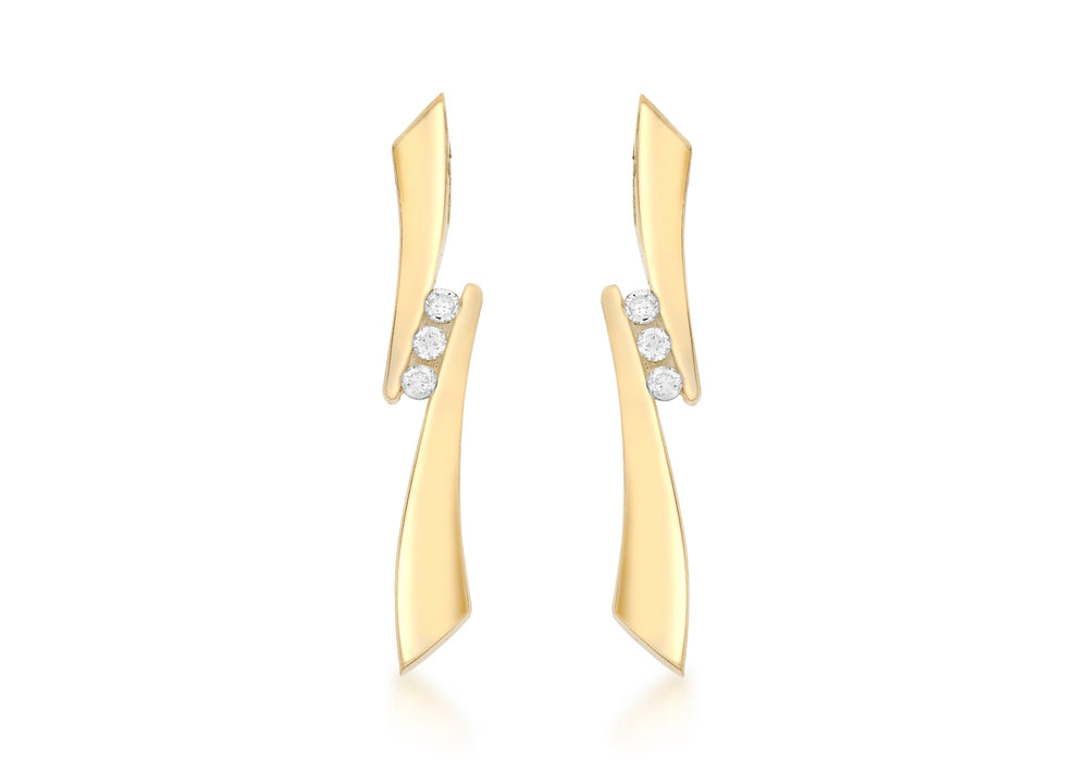 9ct Yellow Gold 0.10ct Diamond 3-Stone Drop Earrings