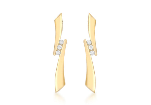 9ct Yellow Gold 0.10ct Diamond 3-Stone Drop Earrings