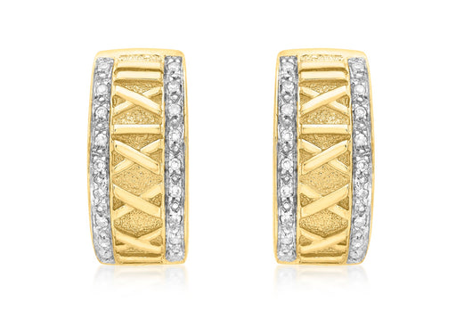 9ct Yellow Gold 0.16t Diamond Roman Numeral Half-Band Earrings