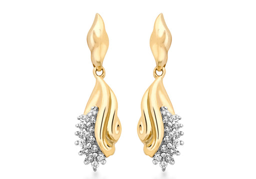 9ct Yellow Gold 0.22t Diamond Cluster Twist Drop Earrings