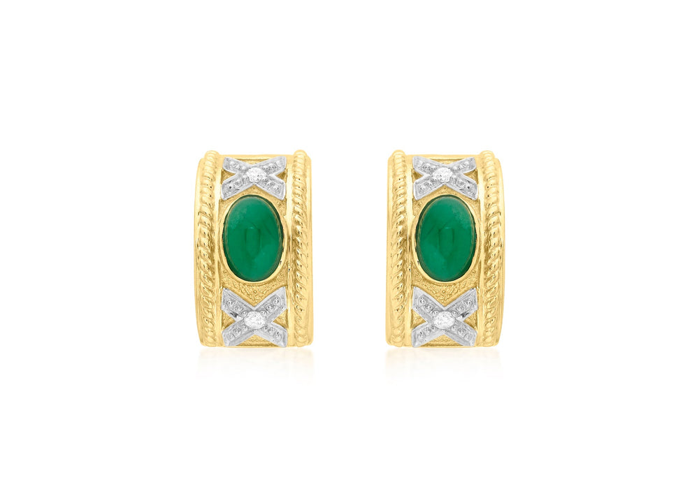 9ct Yellow Gold 0.07t Diamond and Emerald Half-Band Earrings