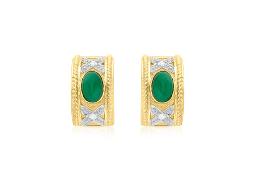 9ct Yellow Gold 0.07t Diamond and Emerald Half-Band Earrings