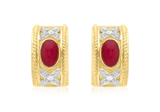 9ct Yellow Gold 0.07t Diamond and Ruby Half-Band Earrings