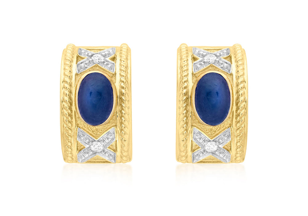 9ct Yellow Gold 0.07ct Diamond and Sapphire Half-Band Earrings