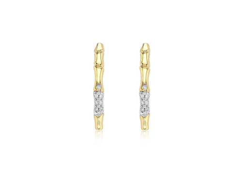 9ct Yellow Gold 0.10ct Diamond 2.6mm x 21.8mm Bamboo Drop Earrings