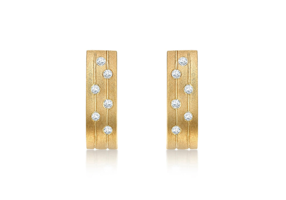 9ct Yellow Gold 0.12t Diamond urved Bar Drop Earrings