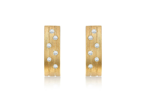 9ct Yellow Gold 0.12t Diamond urved Bar Drop Earrings