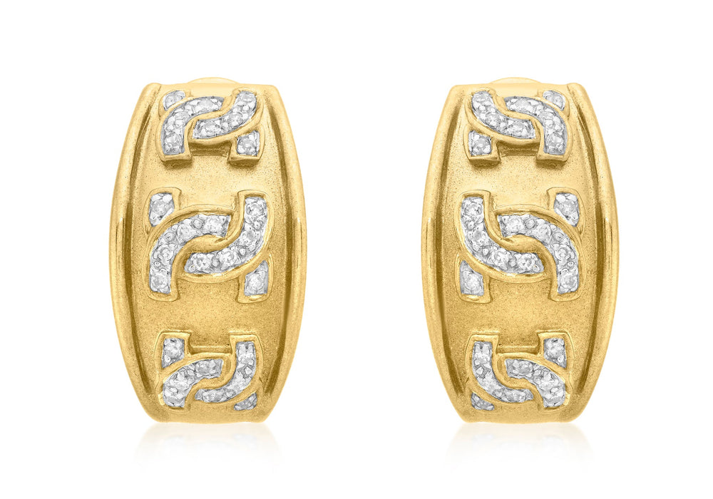 9ct Yellow Gold 0.27t Diamond Patterned Half-Band Earrings