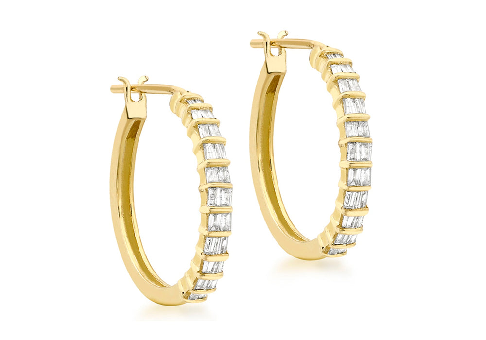 9ct Yellow Gold 0.25t Diamond Creole Earrings