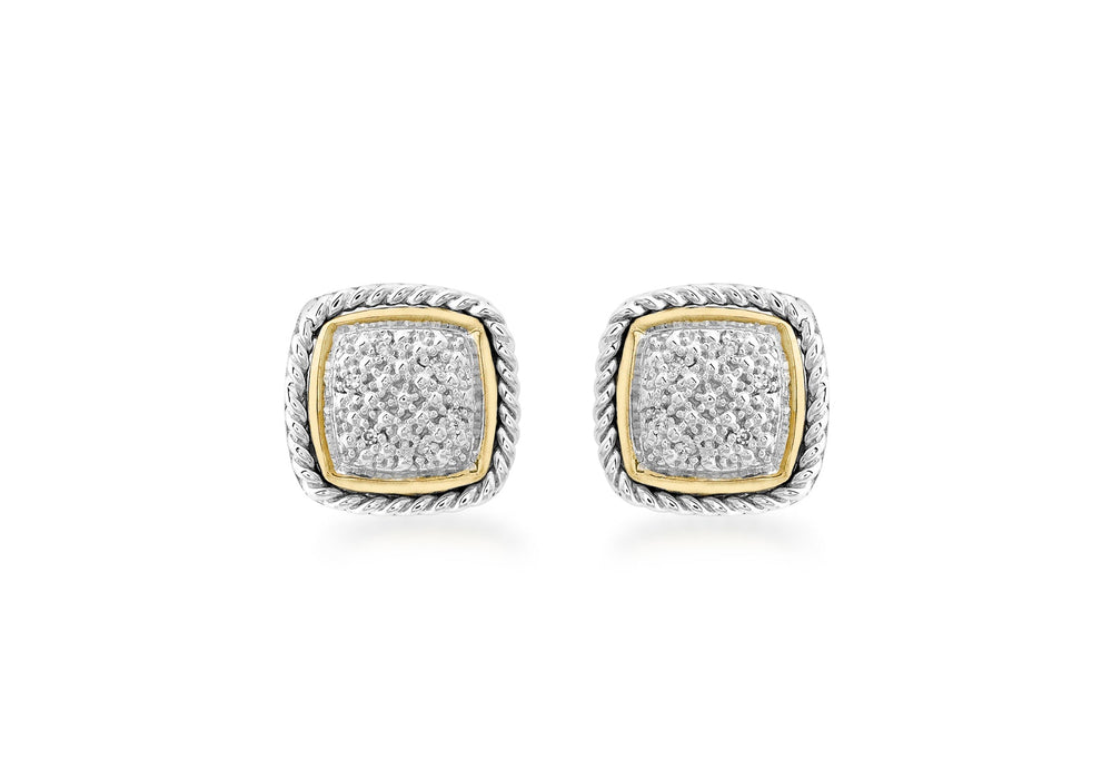 9ct 2-Colour Gold 0.04t Diamond Pave Set Stud Earrings