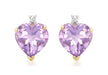 9ct Yellow Gold 0.03t Diamond and Amethyst Heart Stud Earrings