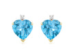 9ct Yellow Gold 0.03t Diamond and Blue Topaz Heart Stud Earrings