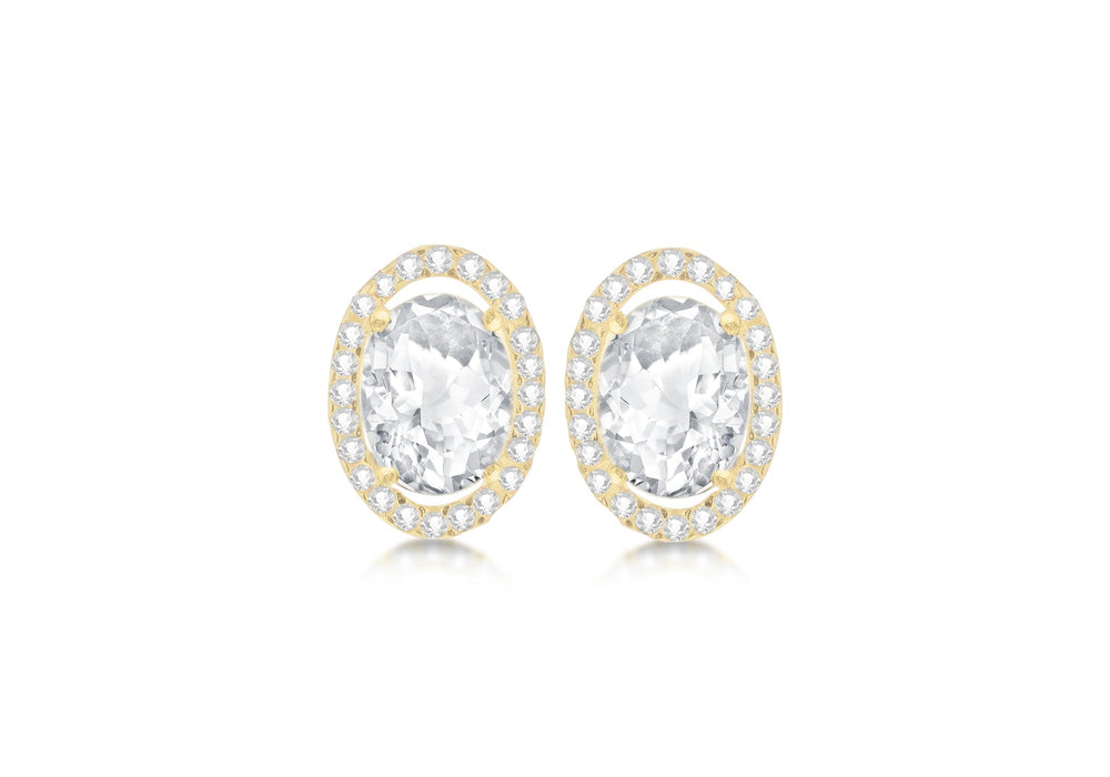 9ct Yellow Gold Oval Zirconia Pave Set Stud Earrings