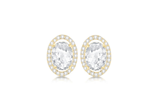 9ct Yellow Gold Oval Zirconia Pave Set Stud Earrings