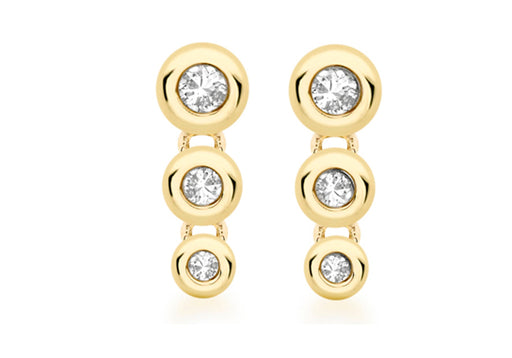 9ct Yellow Gold 0.10ct Diamond Triple DoughnCut Stud Earrings