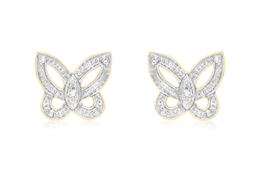 9ct Yellow Gold 0.05ct Diamond Butterfly Stud Earrings