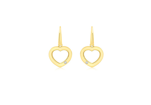 9ct Yellow Gold 0.02t Diamond Heart Drop Earrings