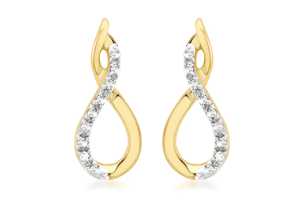 9ct Yellow Gold 0.06t Diamond 'Figure 8' Drop Earrings