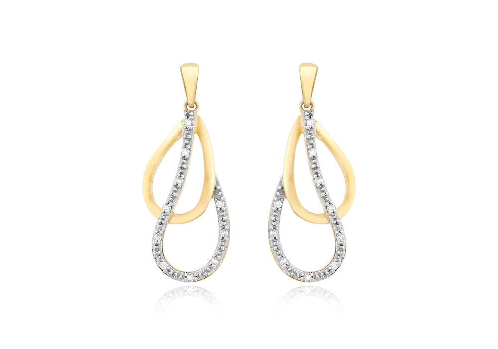 9ct Yellow Gold 0.06t Diamond Double Teardrop Earrings