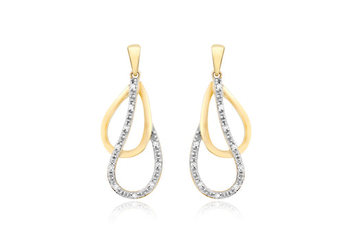 9ct Yellow Gold 0.06t Diamond Double Teardrop Earrings