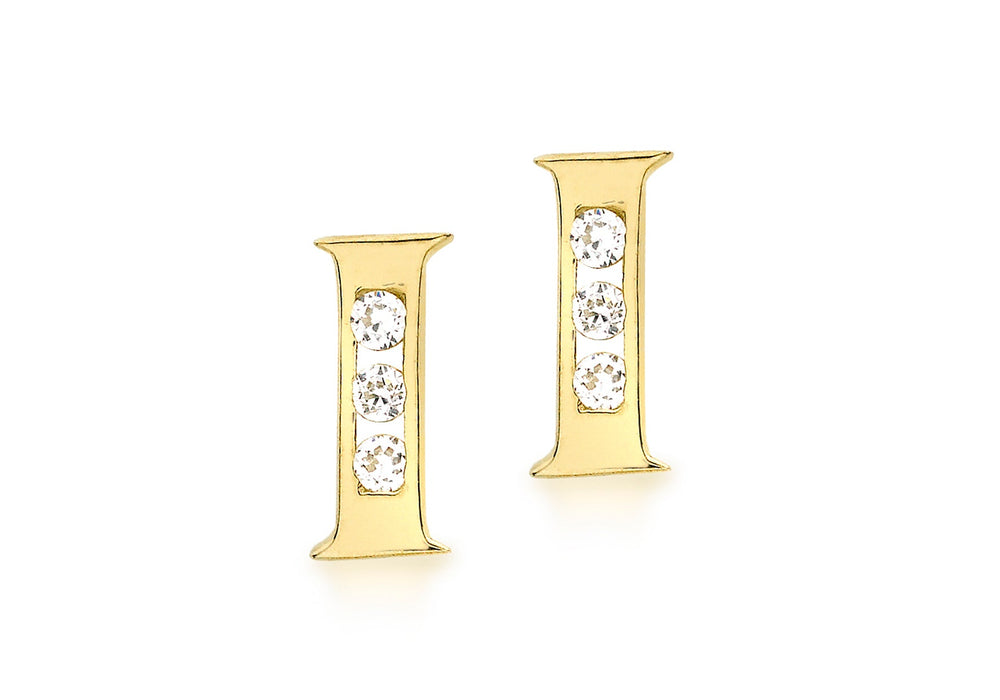 9ct Yellow Gold Zirconia  Set 'I' Initial Stud Earrings