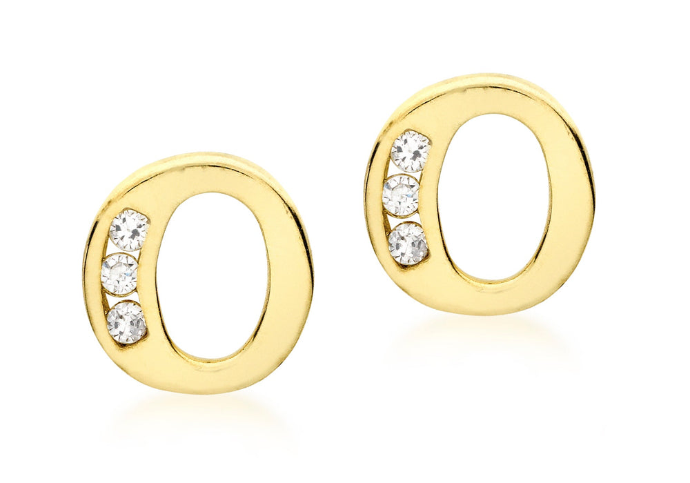 9ct Yellow Gold Zirconia  7mm x 7mm 'O' Initial Stud Earrings