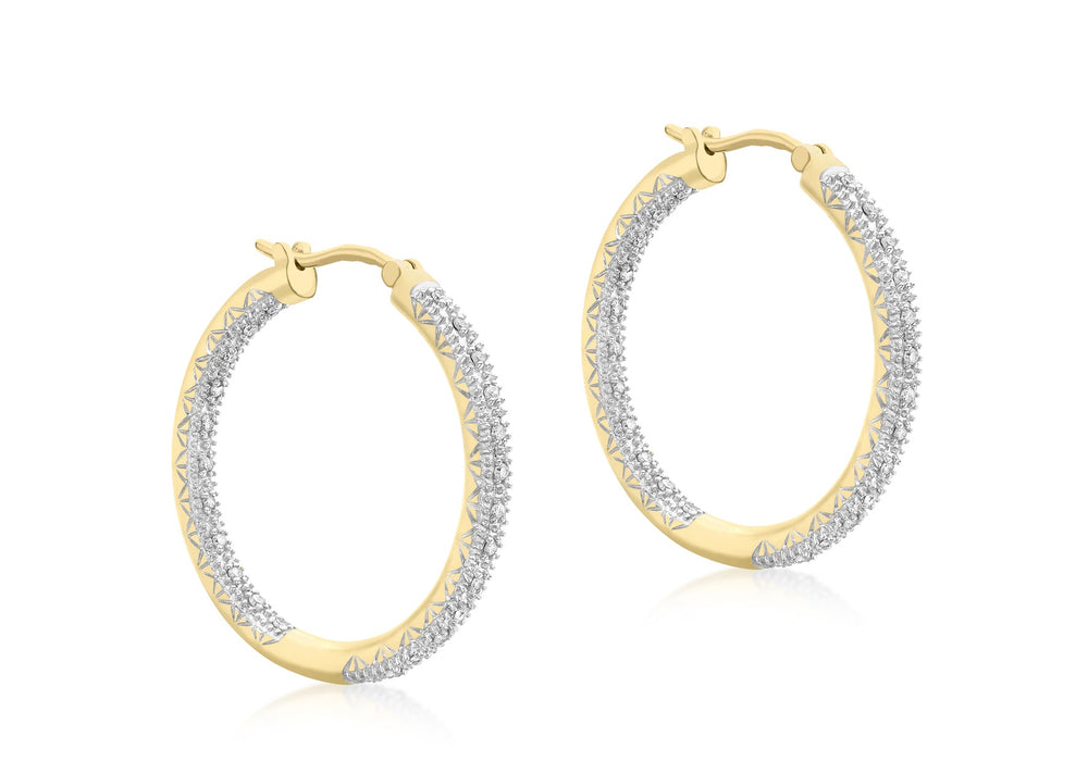 9ct Yellow Gold 0.25t Diamond 26mm Creole Earrings