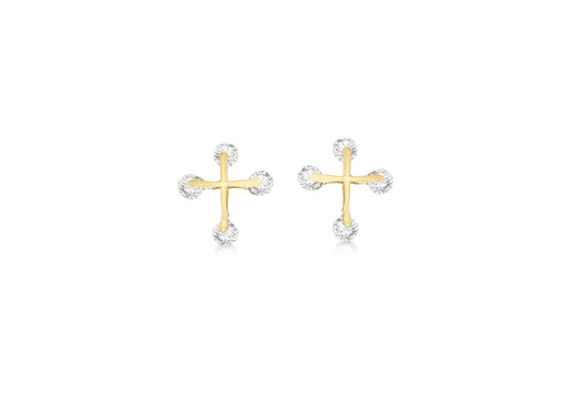 9ct Yellow Gold Zirconia  Cross Stud Earrings