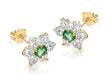 9ct Yellow Gold Green and White Zirconia Flower Cluster Stud Earrings