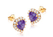 9ct Yellow Gold Purple and White Zirconia  Heart Cluster Stud Earrings