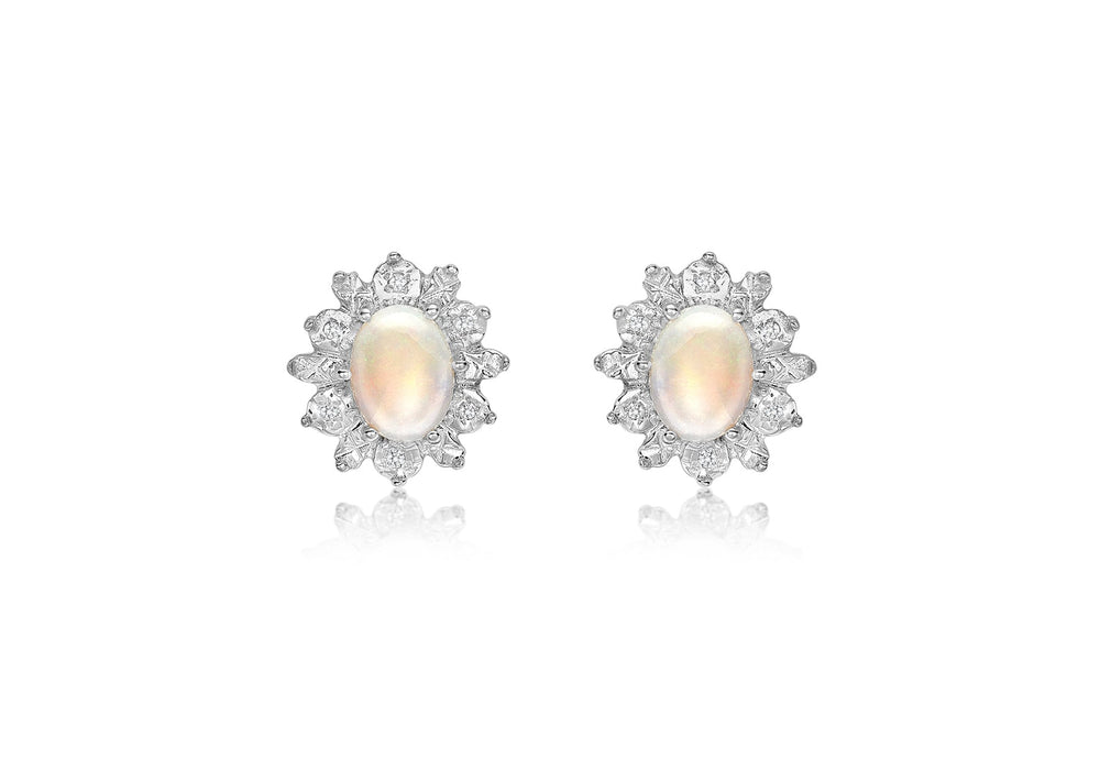 9ct Yellow Gold 0.06t Diamond and Opal Cluster Stud Earrings